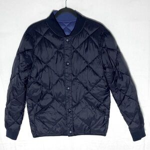 Calvin Klein Black Blue Reversible Quilted Puffer Zip Front Bomber Jacket S